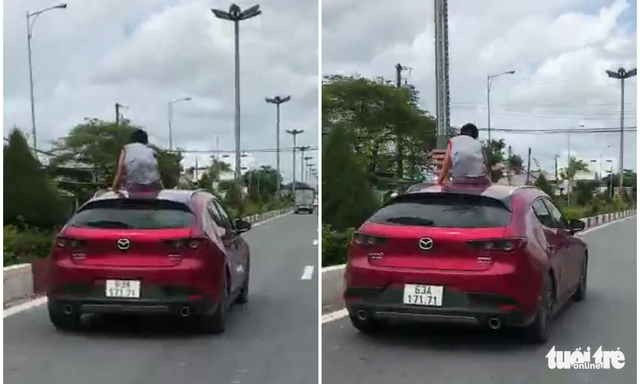 Woman fined for letting boy sit on roof of moving car in Vietnam