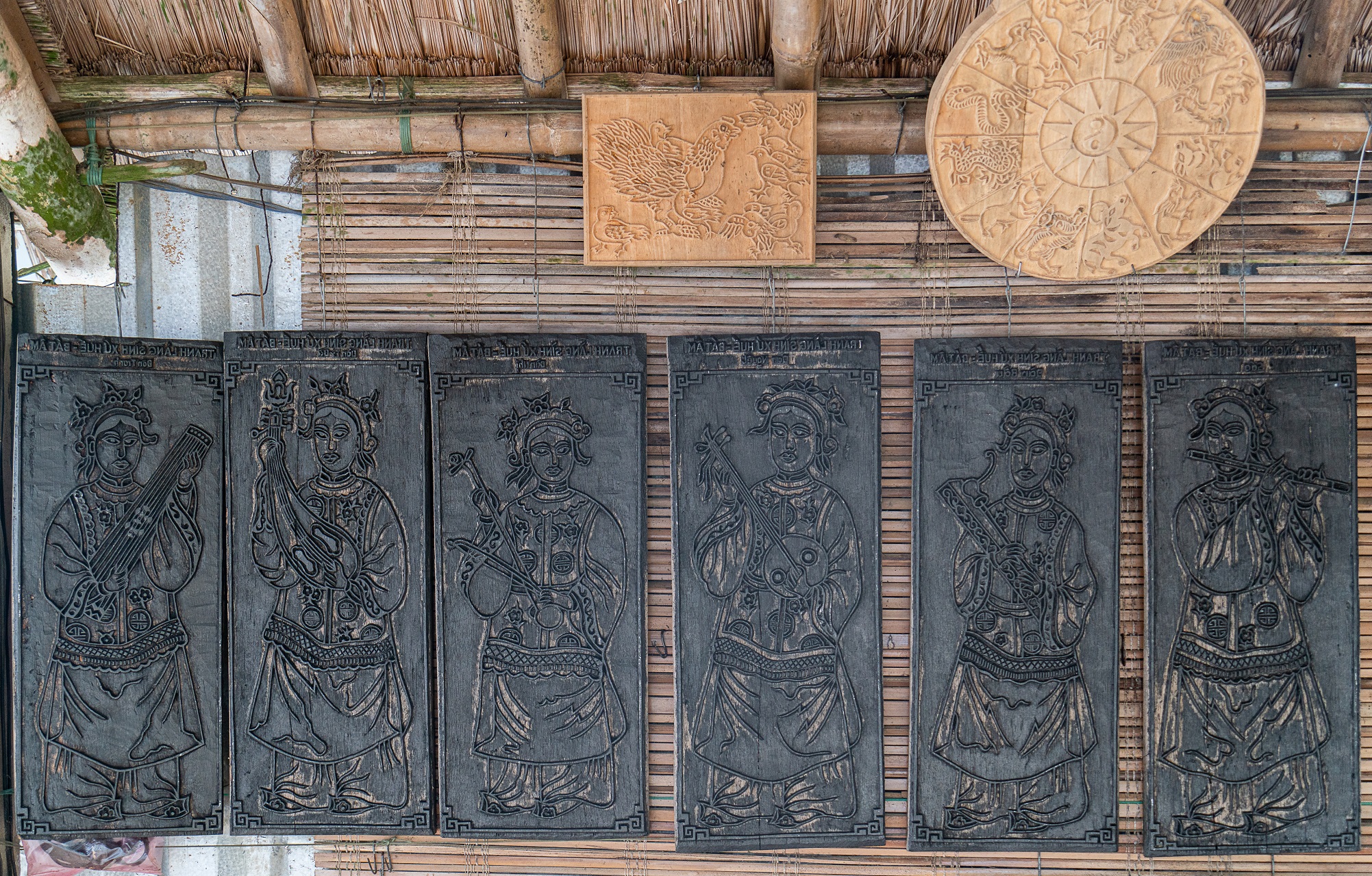 A set of woodblocks about Bat Am, in which people play eight different musical instruments often used in festivals and events. Photo: Nguyen Trung Au / Tuoi Tre News