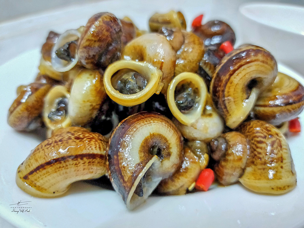 Another sought-after delicacy is mountain snail, which has a chewy and sweet taste. This type of snail is often found in mountains, but is very rare, as they live in caves and eat herbs, roots, and young leaves. They only travel out of the caves in the rainy season. Photo: Duong Viet Anh / Tuoi Tre