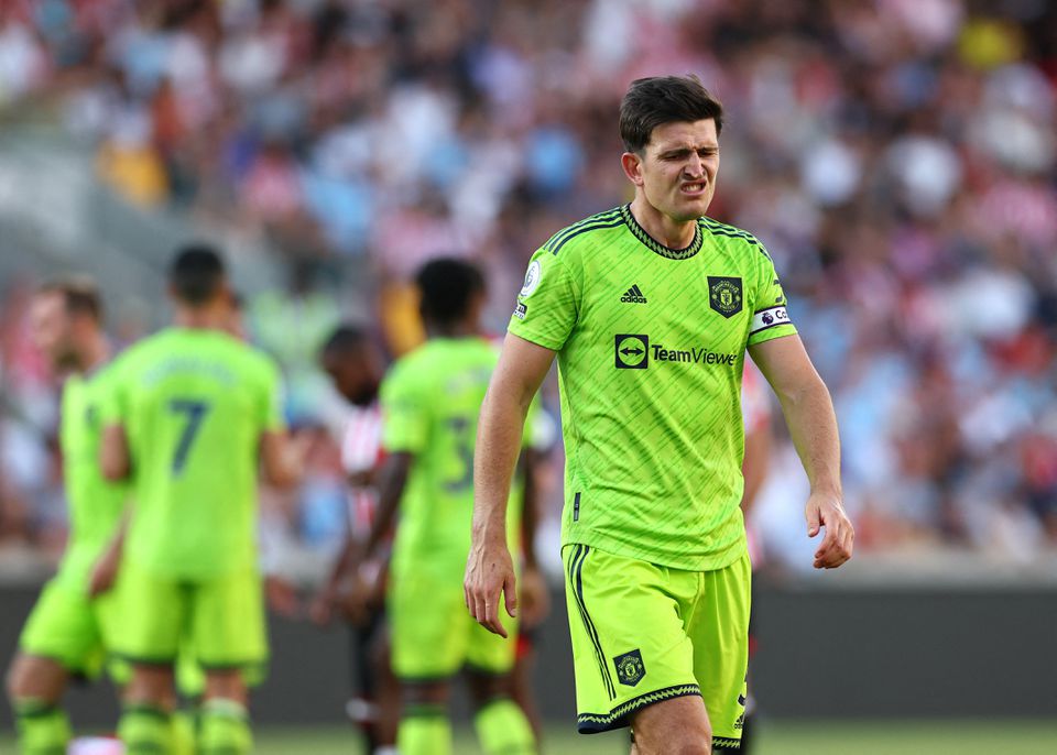 Soccer Football - Premier League - Brentford v Manchester United - Brentford Community Stadium, London, Britain - August 13, 2022 Manchester United's Harry Maguire reacts. Photo: Reuters