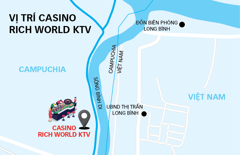 The location of the Rich World Casino in Cambodia. Graphic: Tuan Anh