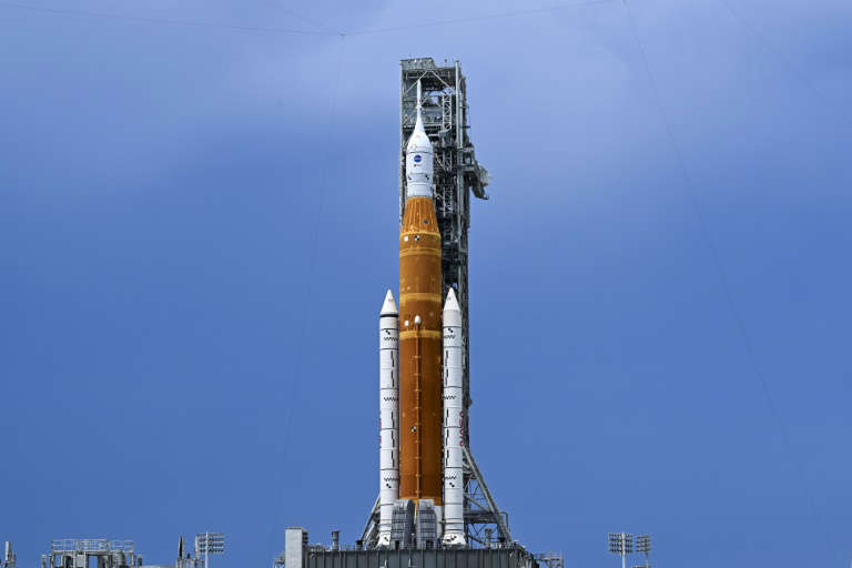 NASA's SLS rocket and the Orion capsule on top of it was due to lift off from the Kennedy Space Center in Florida on a mission to the Moon. Photo: AFP