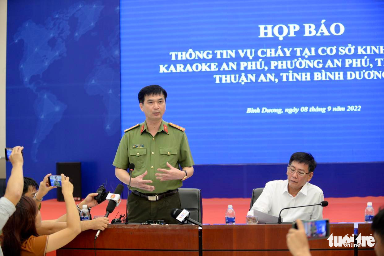 Colonel Trinh Ngoc Quyen, director of the Binh Duong Department of Public Security, speaks at the press meeting, September 8, 2022. Photo: T.T.D. / Tuoi Tre
