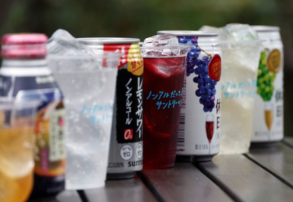 Suntory's non-alcoholic beverages are pictured during a photo opportunity at a non-alcohol 'beer garden' in Tokyo, Japan August 26, 2022. Photo: Reuters