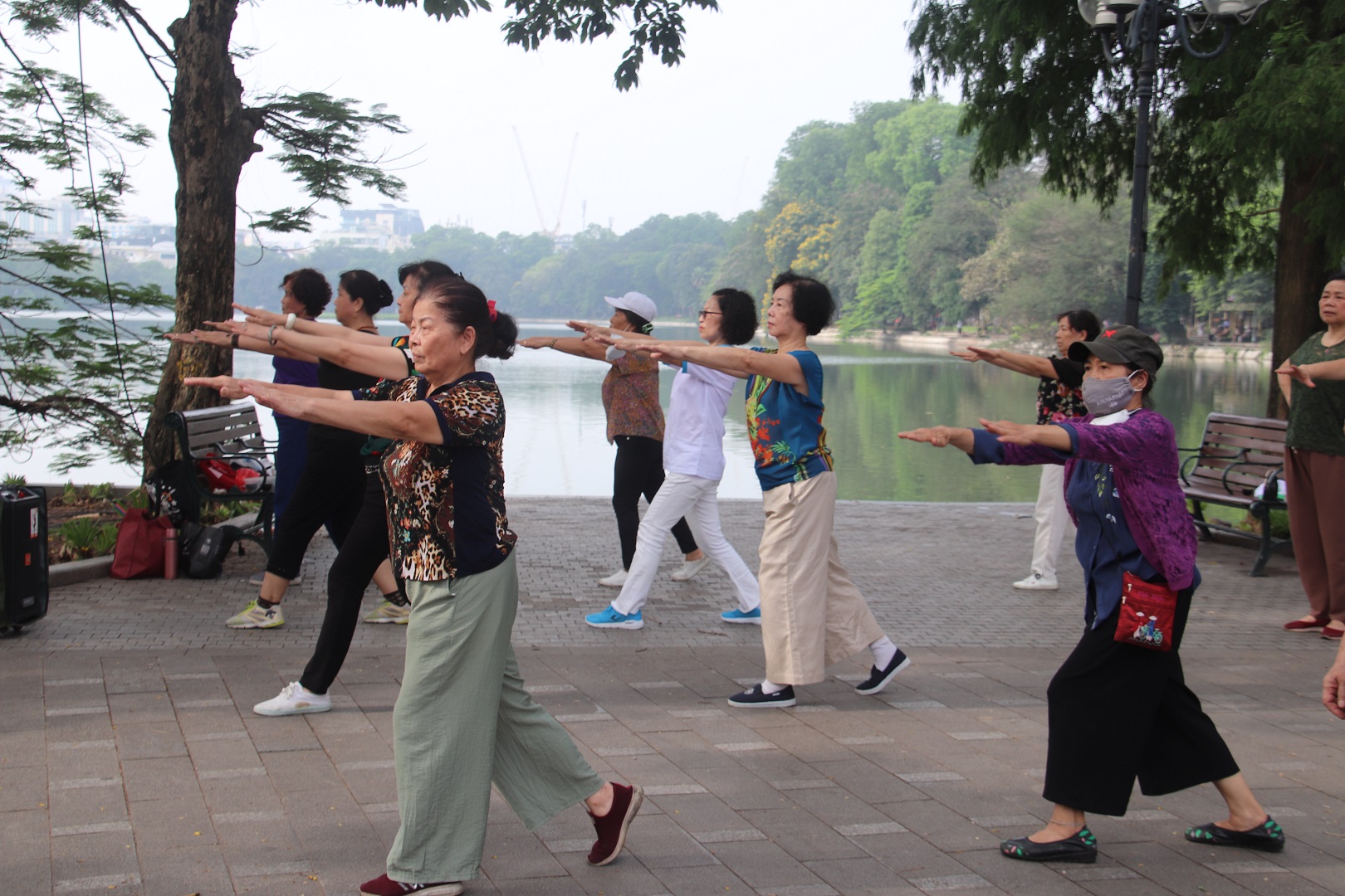 Local residents do exercise at a park in Hanoi, Vietnam. Photo: Kathryn Romeyn