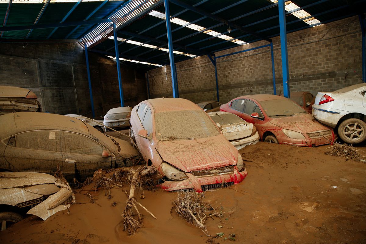 Damaged vehicles sit at the car assembly plant of the Chinese company Chery, which was hit by devastating floods following heavy rain, in Las Tejerias, Aragua state, Venezuela October 10, 2022. REUTERS/Leonardo Fernandez Viloria