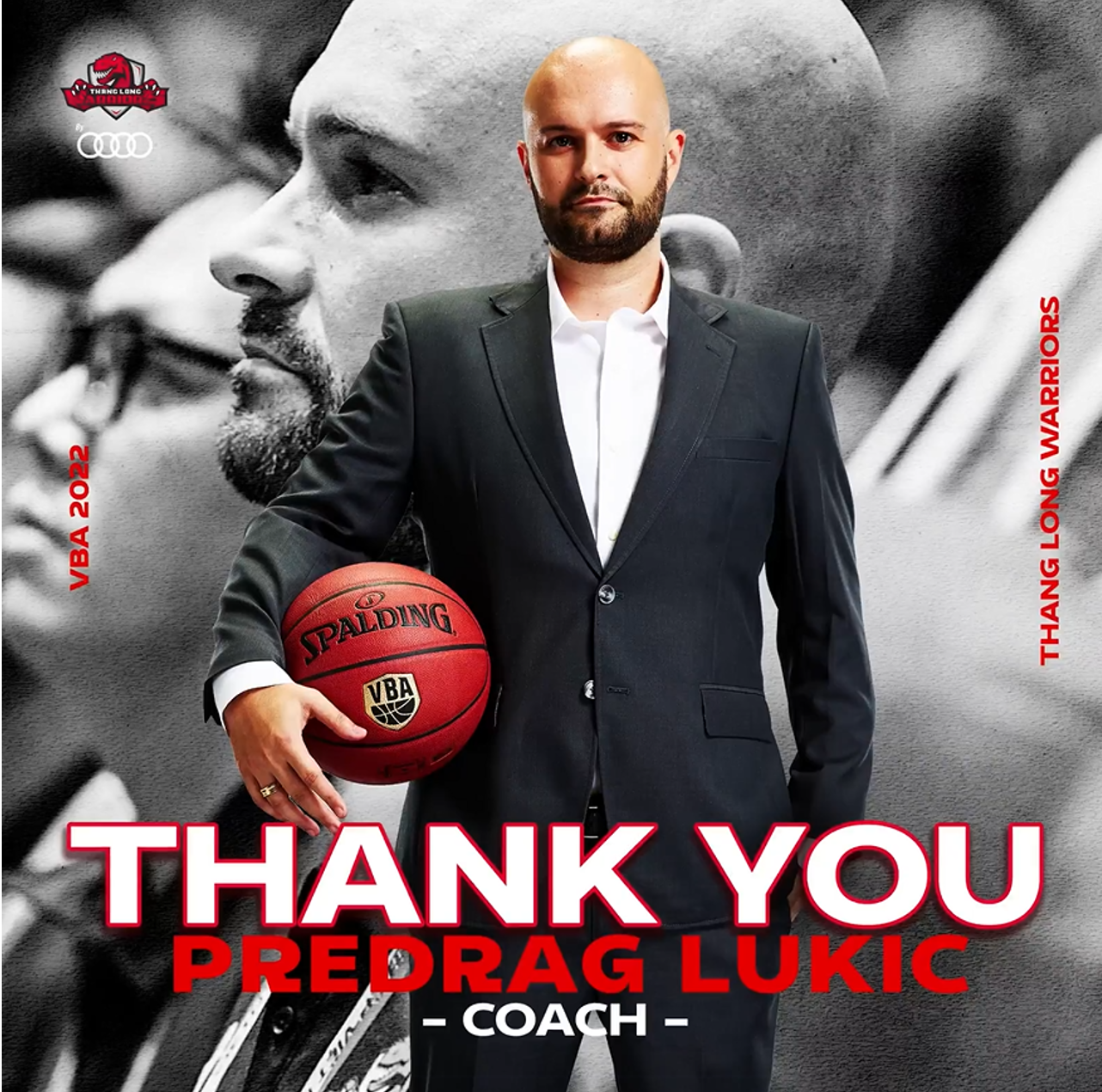 A farewell poster for Thang Long Warriors’ coach Predrag Lukic. Photo: VBA