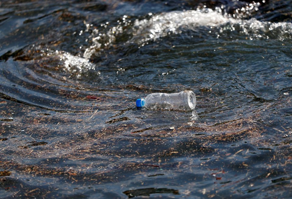A plastic bottle drifts on the waves of the sea at a fishing port in Isumi, east of Tokyo, Japan November 21, 2018. Photo: Reuters
