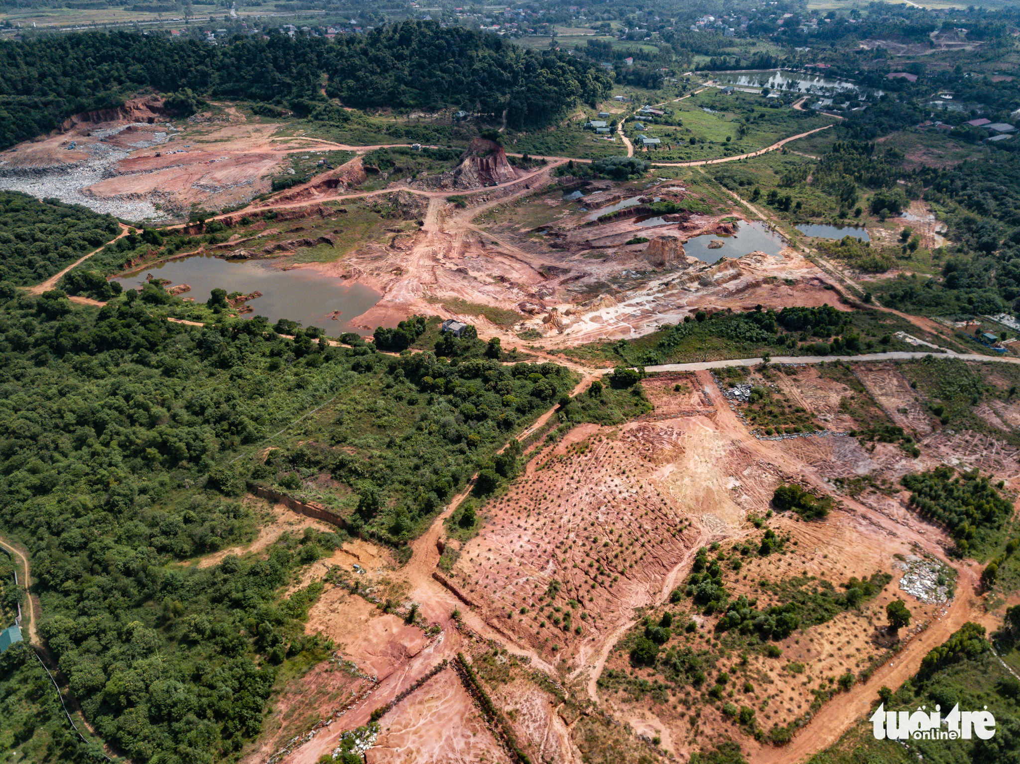 An aerial view of the destroyed Dinh mountain in Vinh Phuc Province, Vietnam. Photo: Tuoi Tre