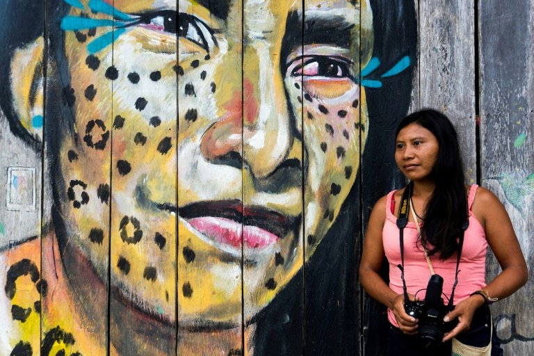 A Matis indigenous filmmaker poses for a picture in San Martin de Amacayacu, Colombia, on October 14, 2022. Photo: AFP
