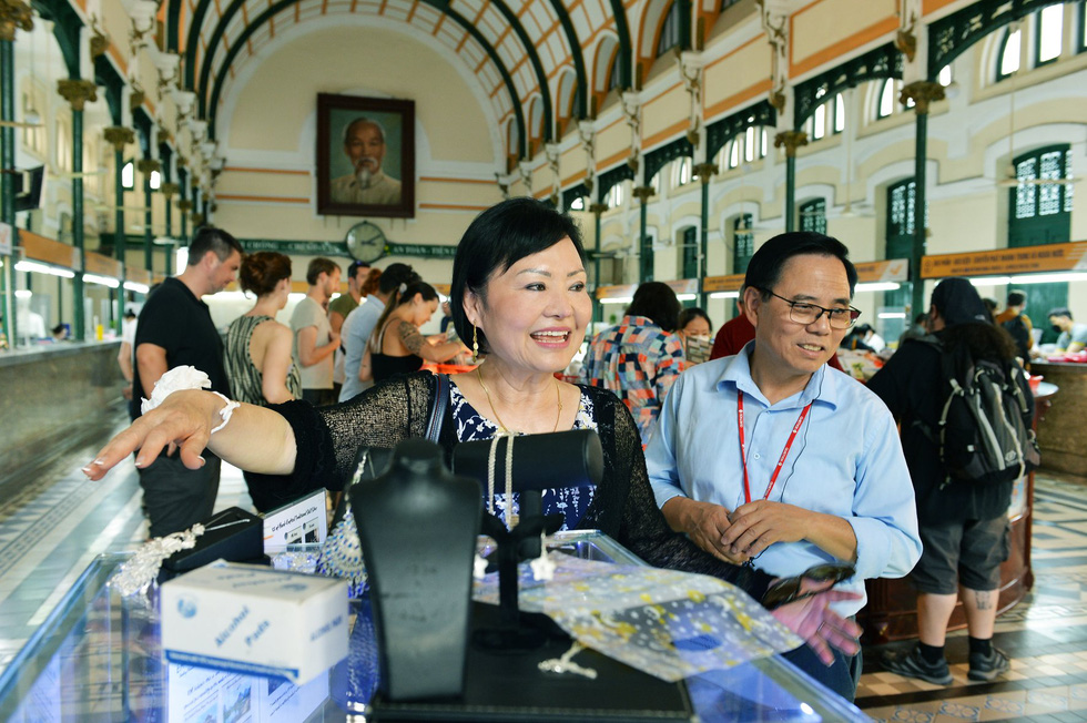Phan Thi Kim Phuc and her husband visit the Saigon Central Post Office in District 1, Ho Chi Minh City. Photo: Supplied