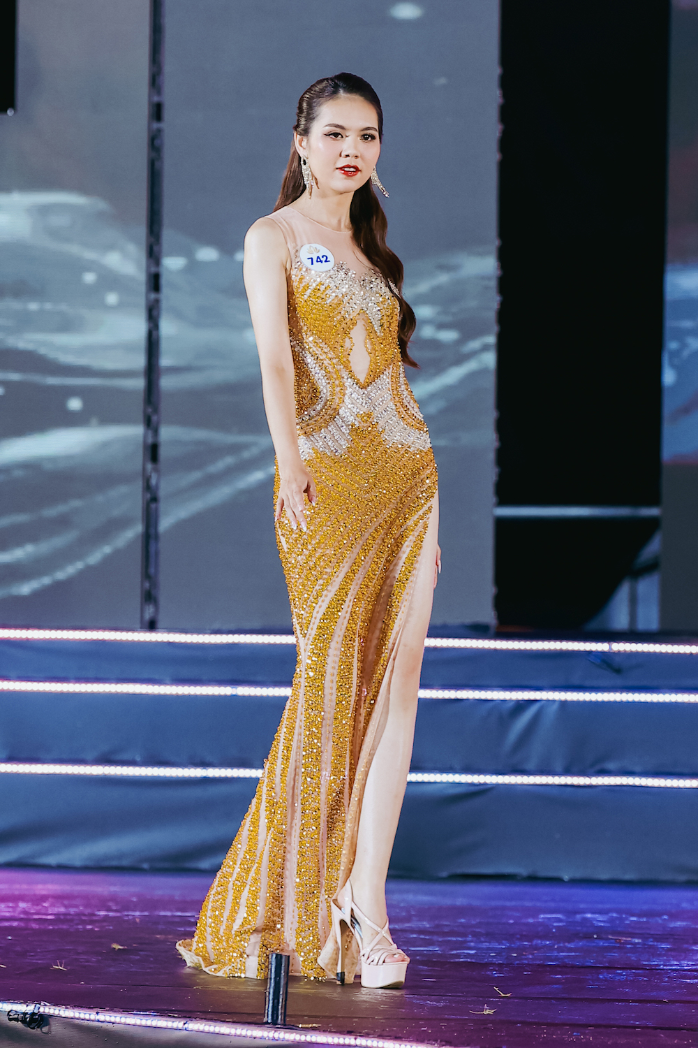 This supplied photo shows Luong Ky Duyen competing in the Miss Tourism Vietnam 2022 finalé in Phu Quoc City, Kien Giang Province, November 13, 2022.