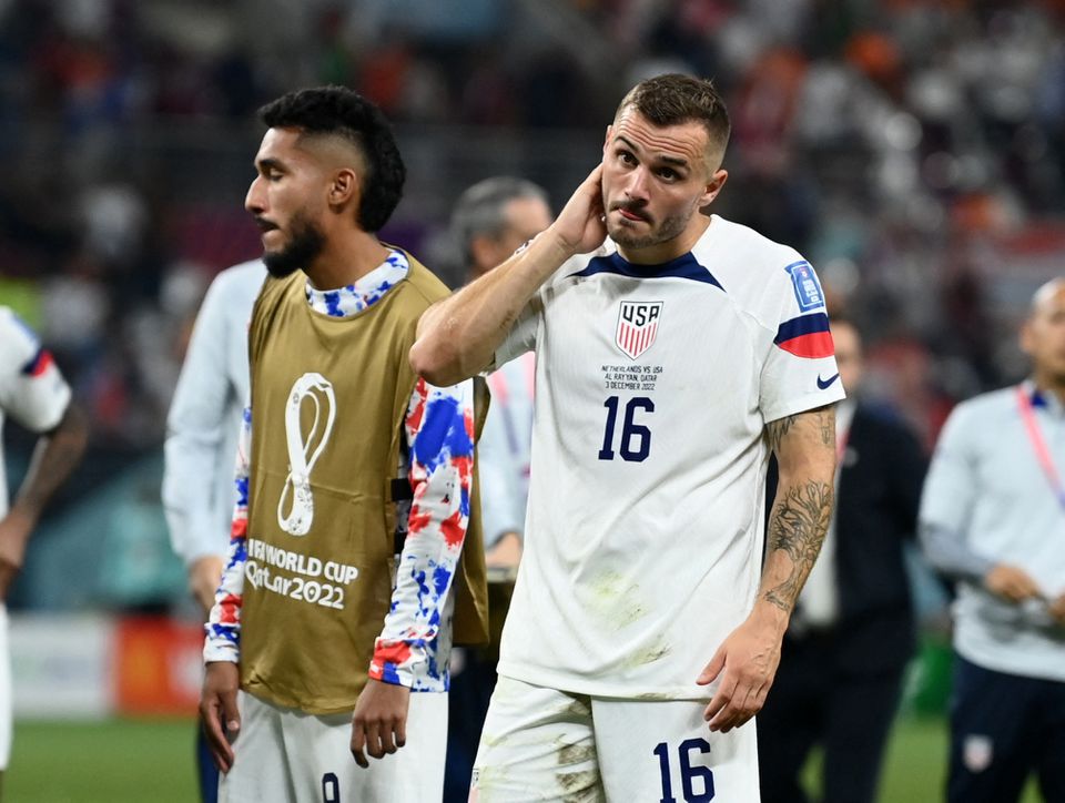 Soccer Football - FIFA World Cup Qatar 2022 - Round of 16 - Netherlands v United States - Khalifa International Stadium, Doha, Qatar - December 3, 2022 Jordan Morris of the U.S. looks dejected after being eliminated from the World Cup. Photo: Reuters