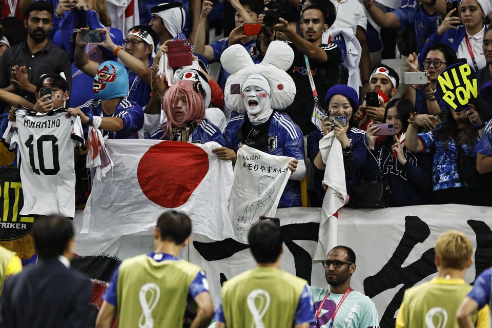 Soccer Football - FIFA World Cup Qatar 2022 - Round of 16 - Japan v Croatia - Al Janoub Stadium, Al Wakrah, Qatar - December 5, 2022 Japan fans react after the penalty shootout as Japan are eliminated from the World Cup. Photo: Reuters
