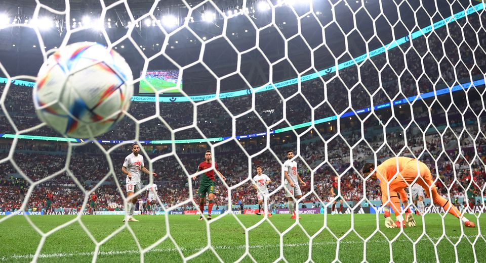 Soccer Football - FIFA World Cup Qatar 2022 - Round of 16 - Portugal v Switzerland - Lusail Stadium, Lusail, Qatar - December 6, 2022 Switzerland's Yann Sommer concedes their sixth goal scored by Portugal's Rafael Leao. Photo: Reuters