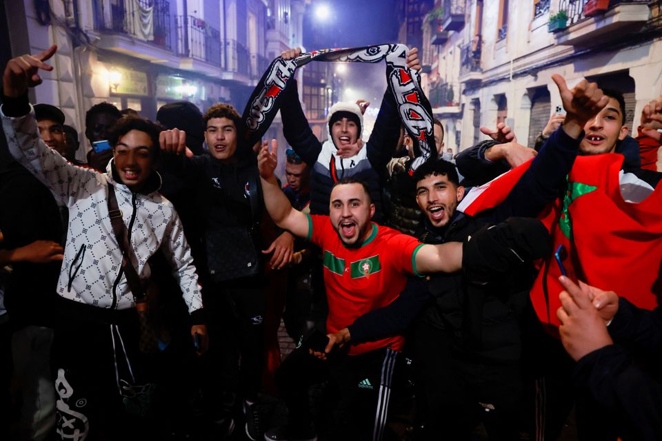 Morocco fans gather to celebrate their team's victory against Spain in the 2022 Qatar World Cup Round of 16. in Bilbao, Spain, December 6, 2022. Photo: Reuters