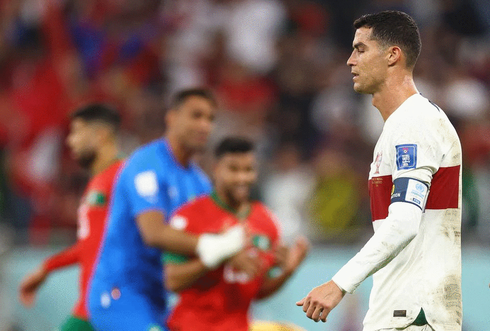 Soccer Football - FIFA World Cup Qatar 2022 - Quarter Final - Morocco v Portugal - Al Thumama Stadium, Doha, Qatar - December 10, 2022 Portugal's Cristiano Ronaldo looks dejected after being eliminated from the World Cup. Photo: Reuters