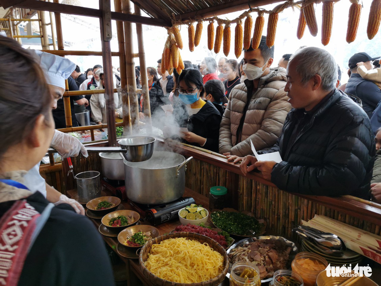 A stall selling corn pho originating from the H’Mong ethnic minority at the Day of Pho Gala in Nam Dinh Province, Vietnam, December 11, 2022. Photo: Tuoi Tre