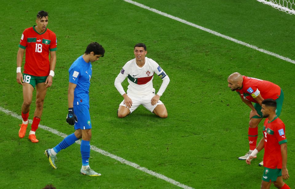 Soccer Football - FIFA World Cup Qatar 2022 - Quarter Final - Morocco v Portugal - Al Thumama Stadium, Doha, Qatar - December 10, 2022 Portugal's Cristiano Ronaldo reacts. Photo: Reuters