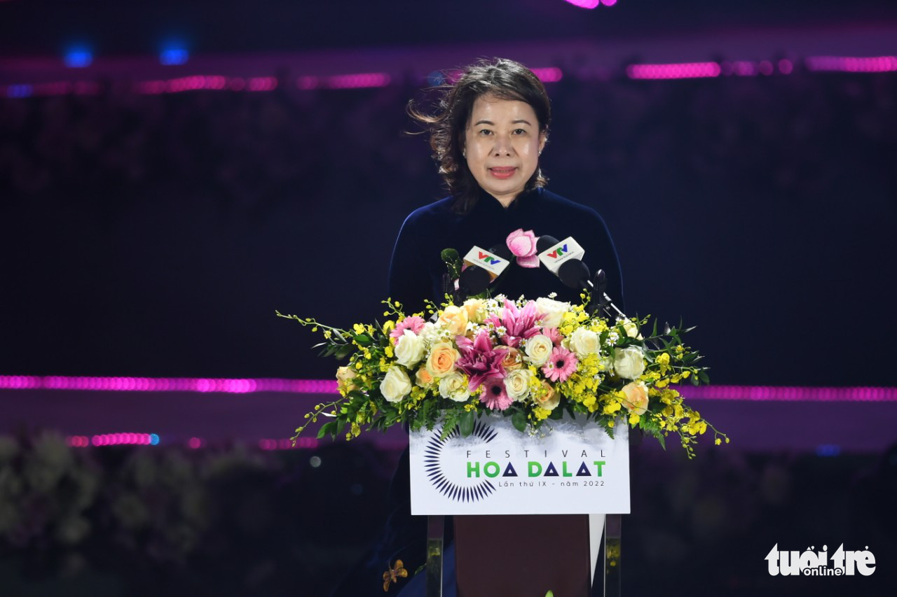 Vietnam’s Vice-State President Vo Thi Anh Xuan speaks at the opening ceremony of the Da Lat Flower Festival 2022 in Da Lat City, Lam Dong Province, Vietnam, December 18, 2022. Photo: M.V. / Tuoi Tre