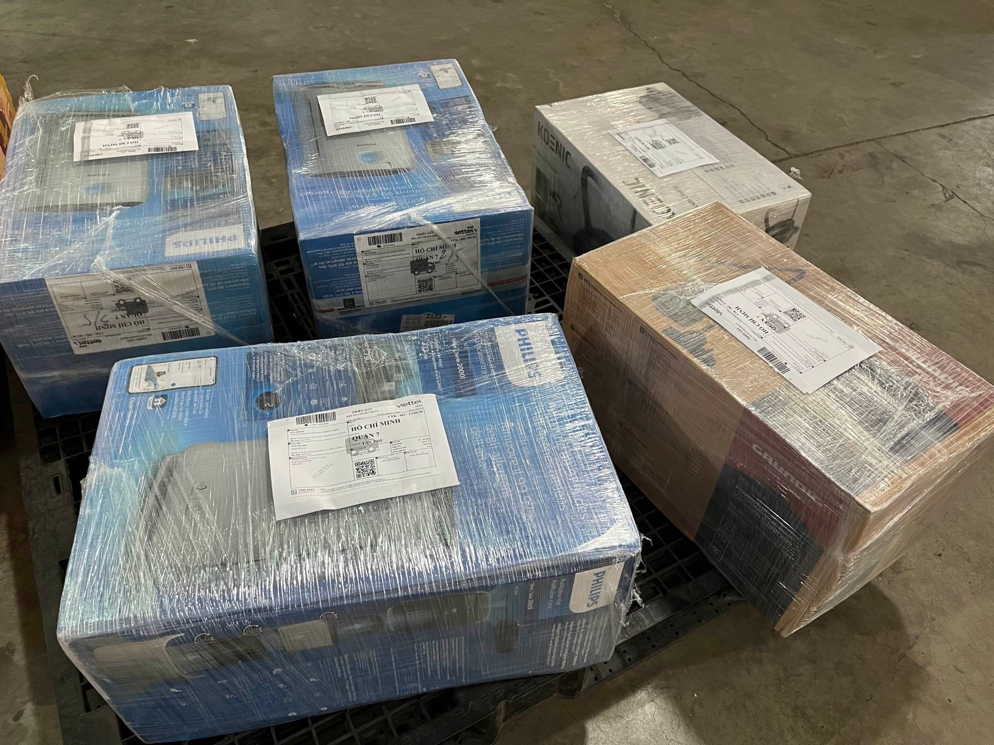This supplied photo shows packages containing synthetic drugs found at Noi Bai International Airport in Hanoi.