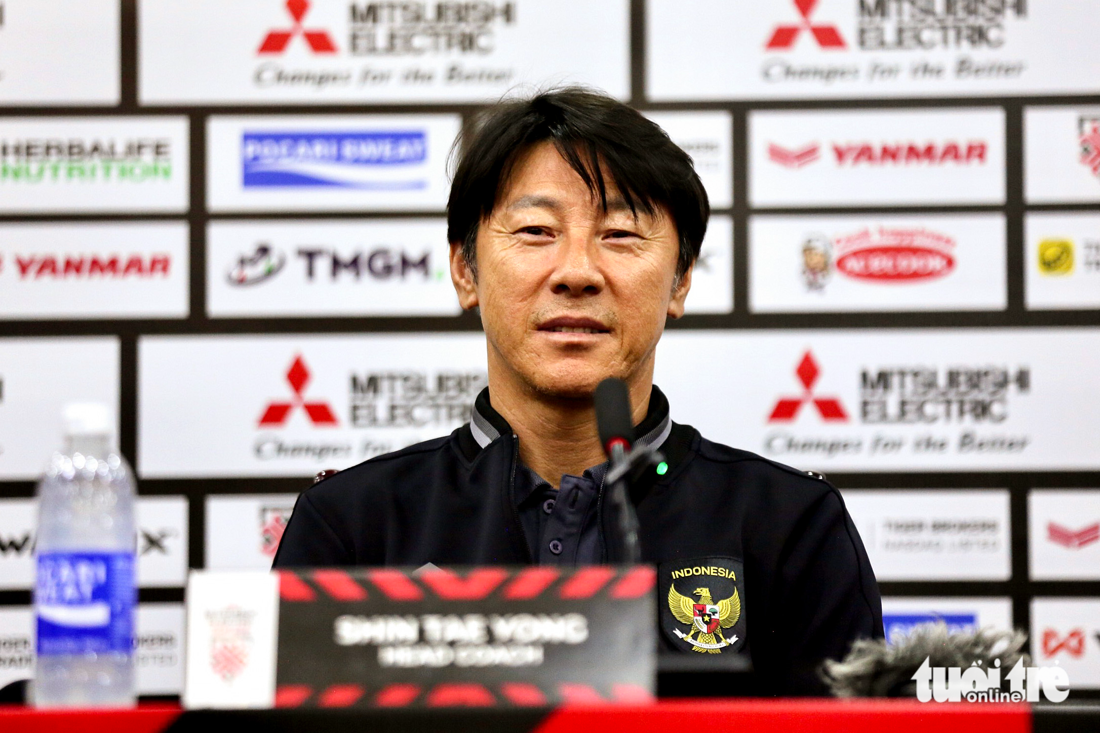 Indonesia’s head coach Shin Tae Young speaks at a press conference in Hanoi, January 8, 2023. Photo: H.T. / Tuoi Tre