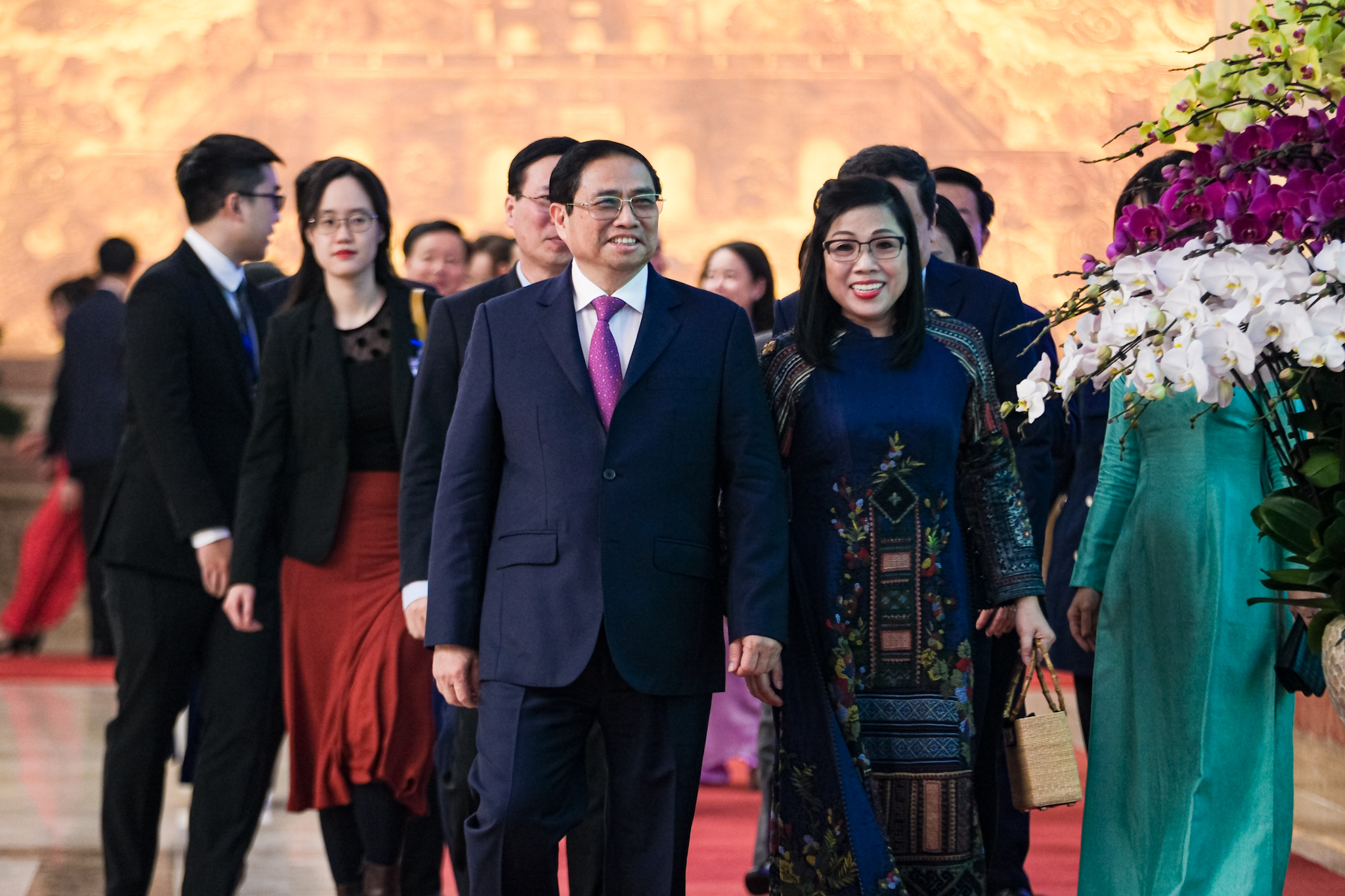 Vietnamese Prime Minister Pham Minh Chinh and his wife host a banquet for diplomatic corps in Hanoi, January 9, 2022. Photo: Nam Tran / Tuoi Tre