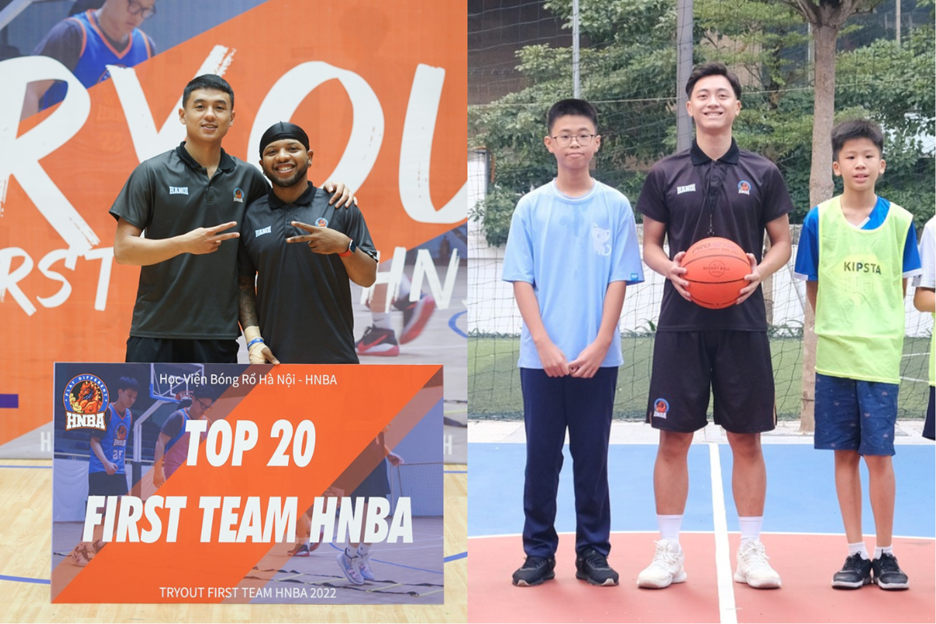 To Ngoc Khanh (left) and Tu Duong Huy (black shirt, right photo) are among the coaches at the Hanoi Basketball Academy (HNBA). Photo: VBA
