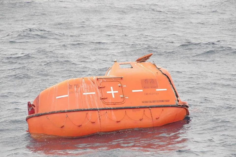 A life boat drifts at sea near the site of a cargo ship that sank off southwestern Japan in this handout image released on January 25, 2023. Courtesy of 7th Regional Coast Guard Headquarters - Japan Coast Guard/Handout via REUTERS