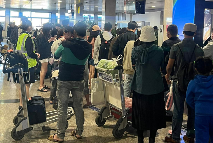 Passengers queue up to take luggage carts at Tan Son Nhat International Airport in Ho Chi Minh City. Photo: Thanh Thanh / Tuoi Tre