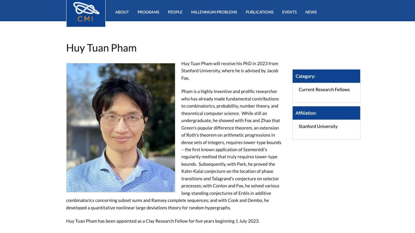 Vietnamese mathematician granted Clay Research Fellowship