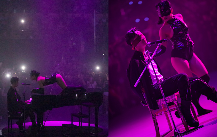 This collage of supplied photos shows an erotic performance during the 18+ SpaceSpeakers Live Concert - The Kosmik held in Ho Chi Minh City on November 12, 2022.