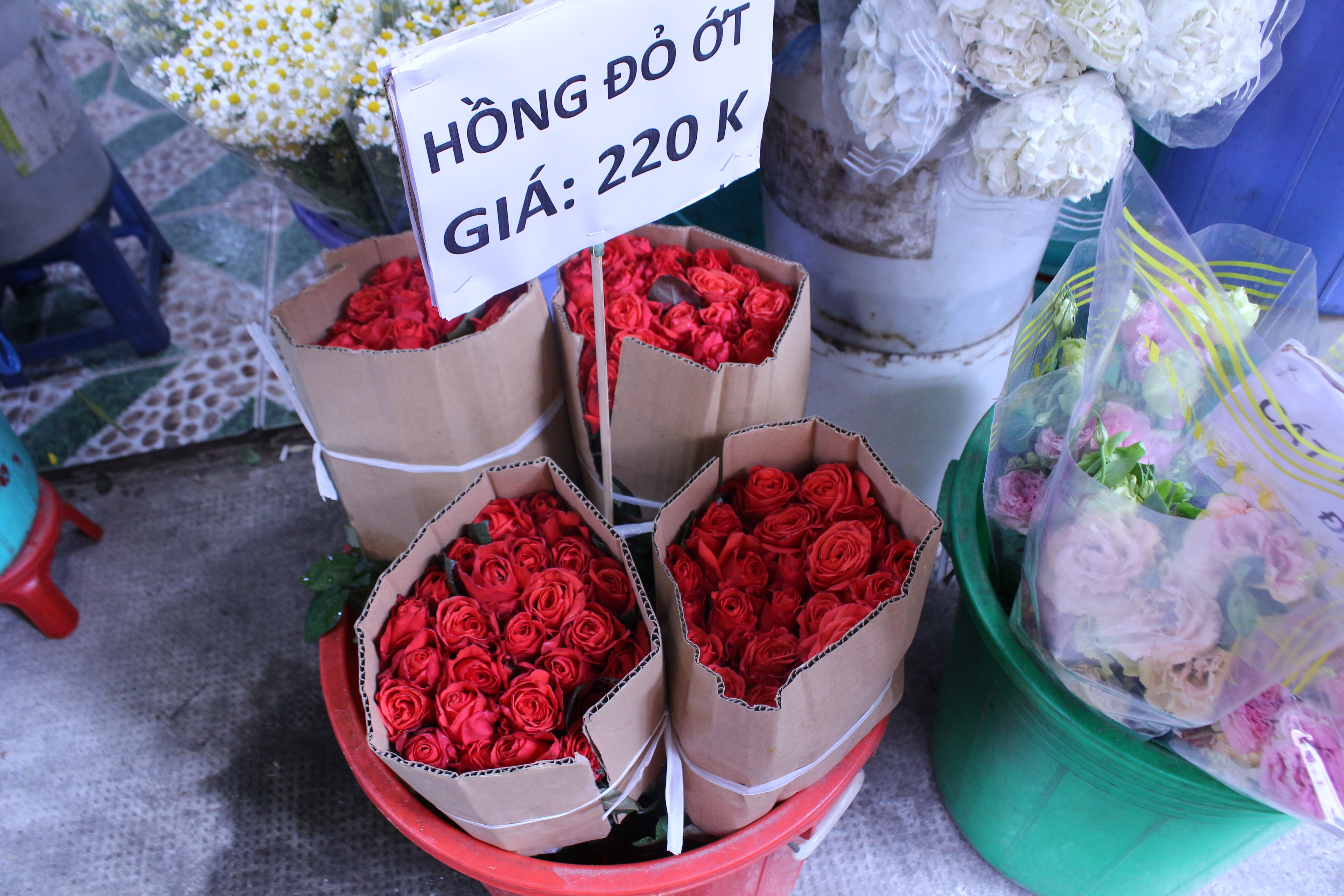 Roses are sold at Ho Thi Ky Market in District 10, Ho Chi Minh City. Photo: Ray Kuschert / Tuoi Tre News