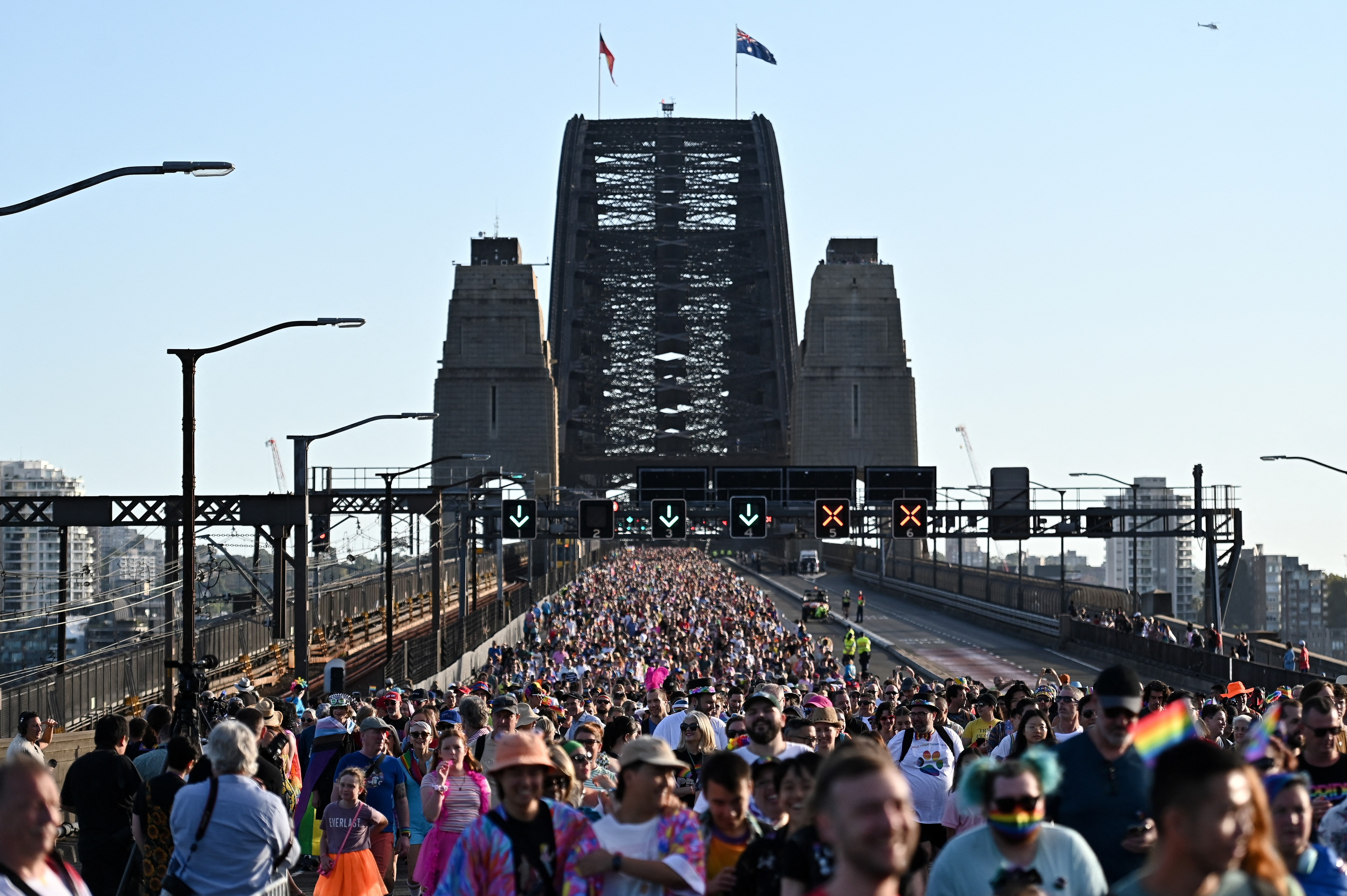 50,000 march across Australia's Harbour Bridge for WorldPride