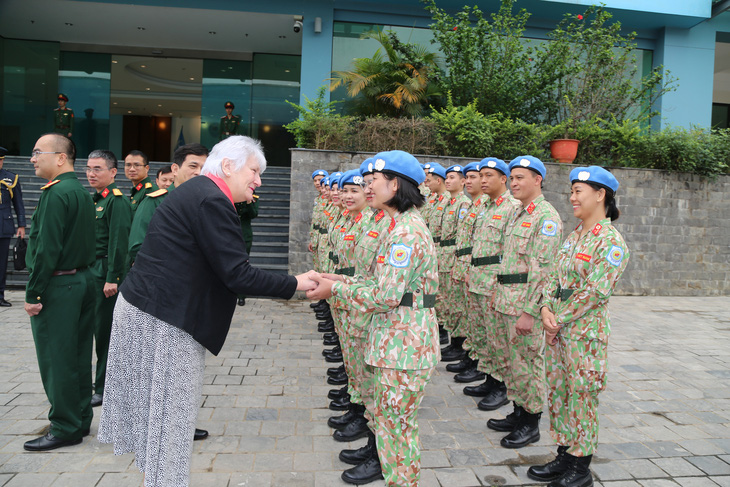 UK Minister of State for Defense Baroness Goldie visited the Vietnam Department for Peacekeeping Operations in Ha Noi in a photo provided by the UK Embassy in Vietnam.