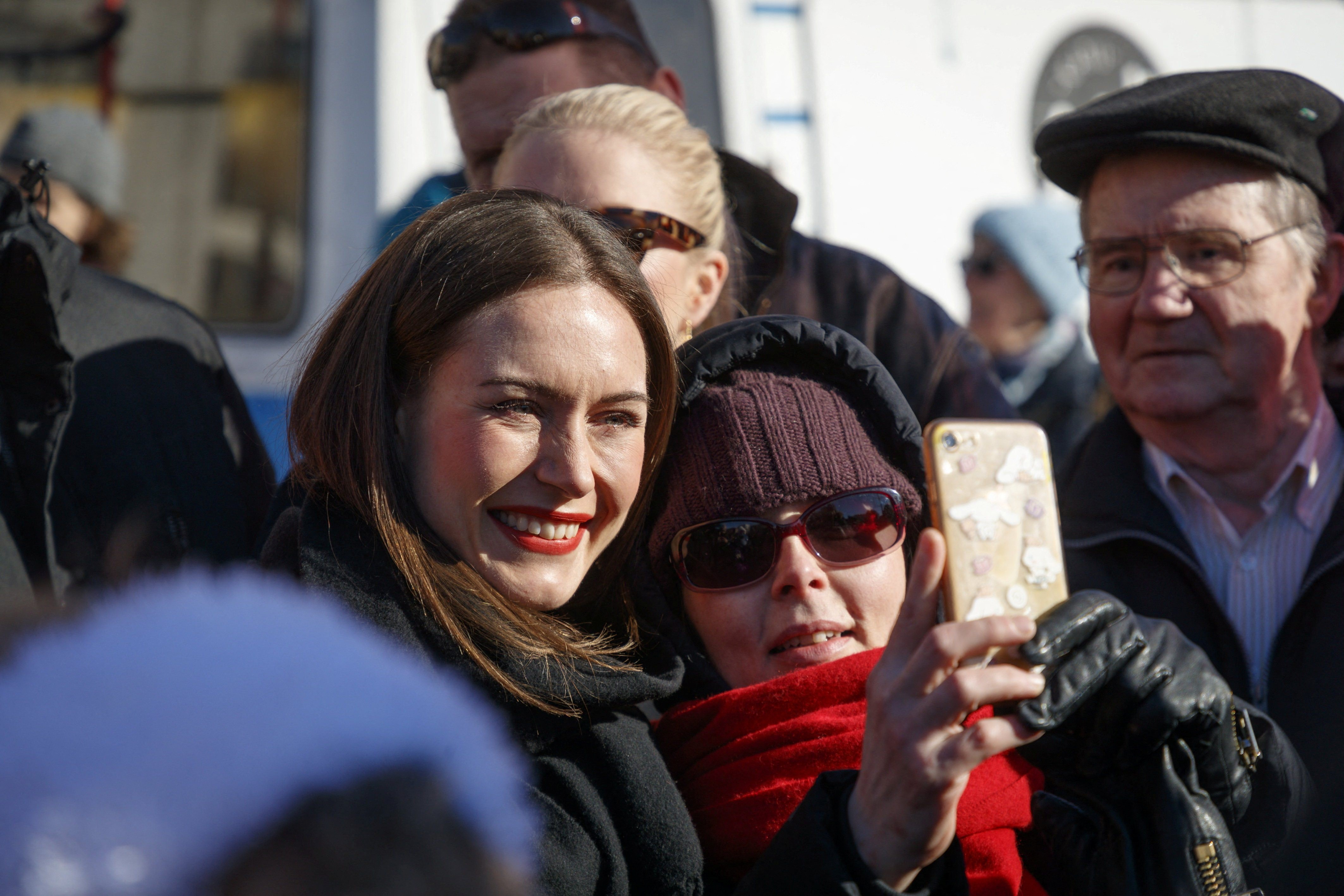Finland's Prime Minister and chairperson of the Social Democratic Party SDP, Sanna Marin campaigns, ahead of the parliamentary elections day on April 2, at the Tammela market square, in her hometown Tampere, Finland, April 1, 2023. Photo: Reuters