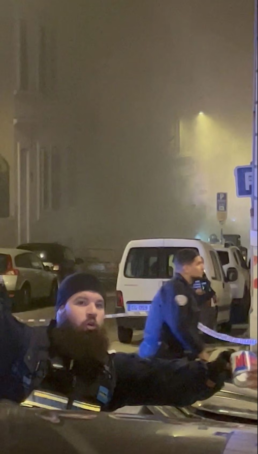 Smoke envelopes the area as police officers work at the scene of a fire following a gas explosion in Marseille, France, April 9, 2023 in this screengrab obtained from a social media video. Photo: Reuters