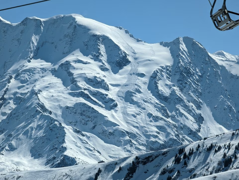 General view shows the aftermath of an avalanche near the Armancette glacier, in the French Alps, as seen from Mont Joux, France, April 9, 2023, in this picture obtained from social media. Twitter @jpclement38 via Reuters