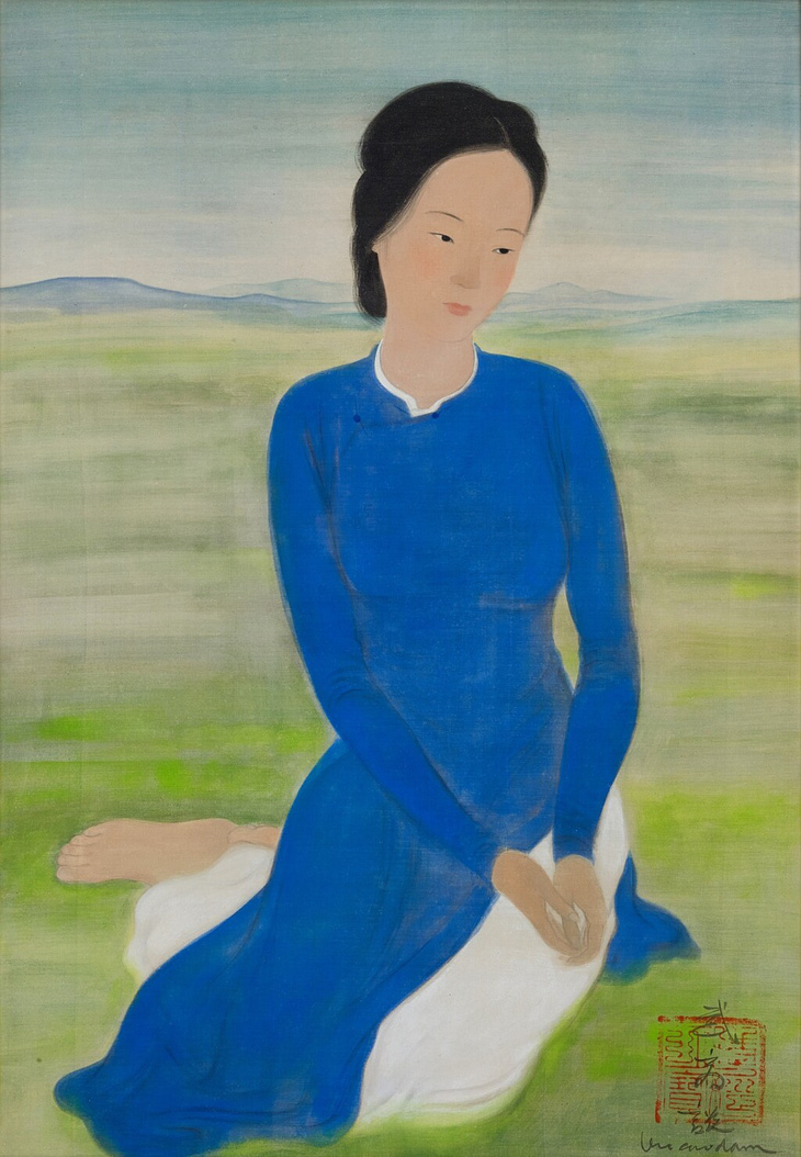 The painting ‘Jeune femme en bleu dans un paysage’ by artist Vu Cao Dam is sold at 5.5 million Hong Kong dollars ($700,640). Photo: Sotheby’s Hong Kong