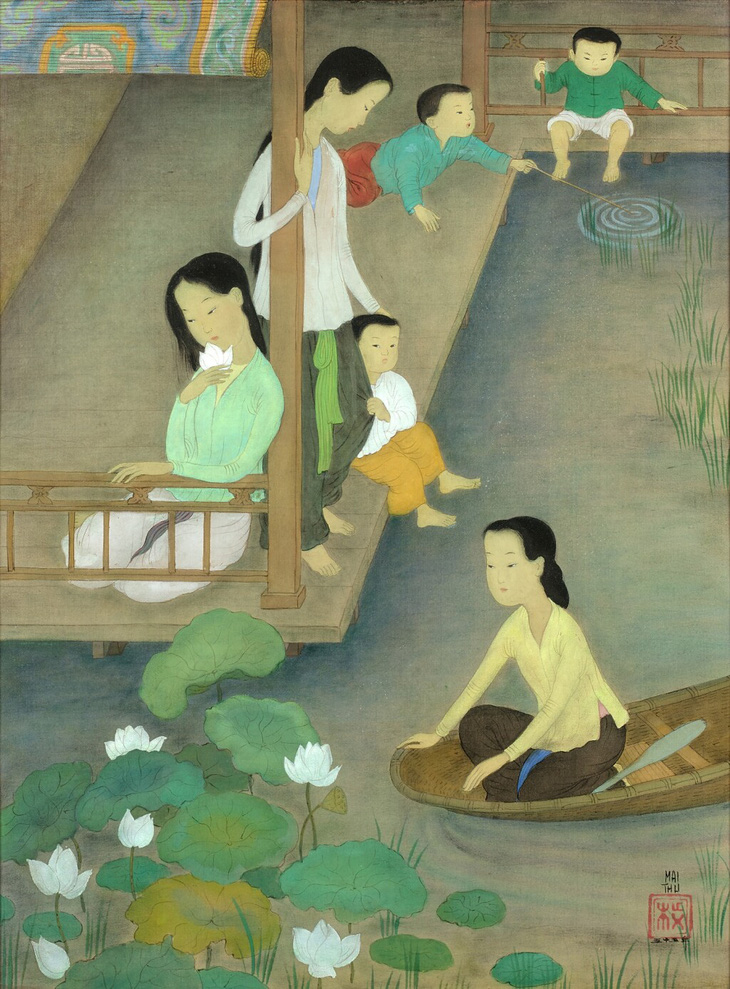 The work ‘Femmes et enfants au bord de la riviere’ by painter Mai Trung Thu fetched 4.5 million Hong Kong dollars ($573,260) at the auction. Photo: Sotheby’s Hong Kong