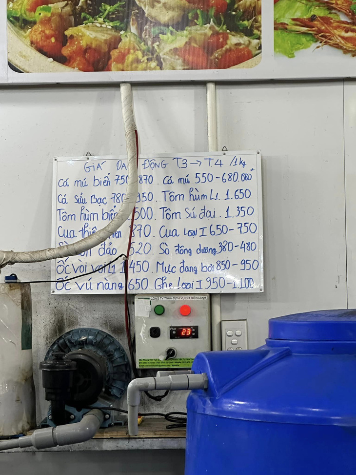 Menu prices at the Nha Be seafood restaurant. Photo: Screenshot