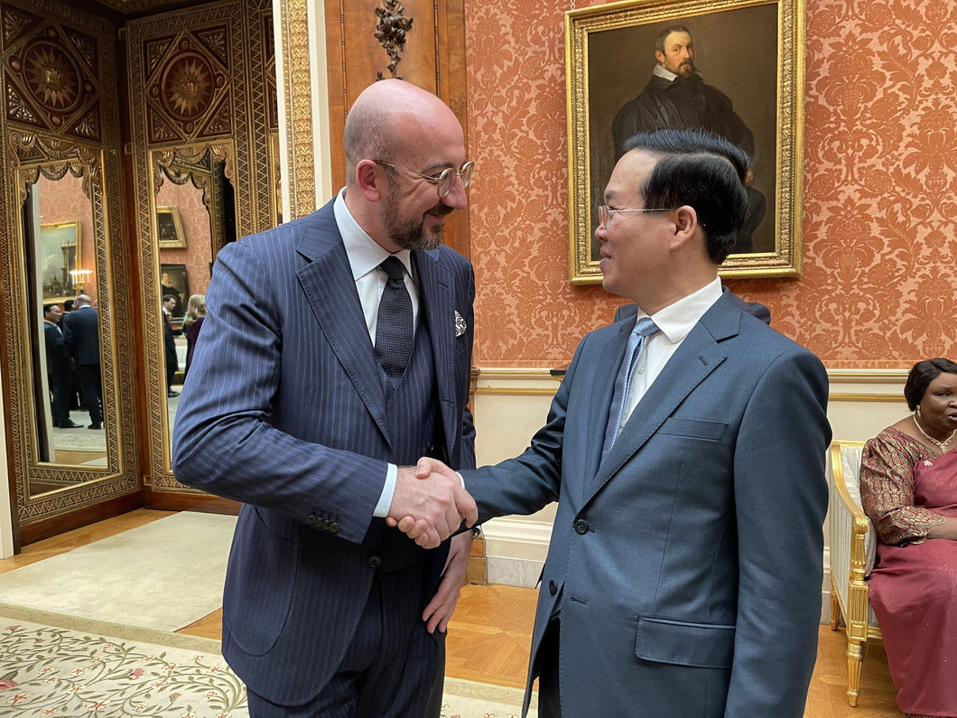 Vietnamese State President Vo Van Thuong (R) meets with European Council President Charles Michel. Photo: Ministry of Foreign Affairs