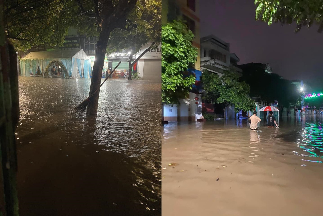 Minh Cau Street in Thai Nguyen City is submerged following downpours. Photo: Thai Nguyen New