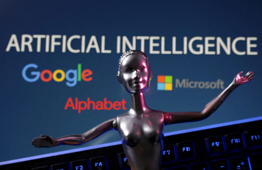 Google, Microsoft and Alphabet logos and AI Artificial Intelligence words are seen in this illustration taken, May 4, 2023. Photo: Reuters