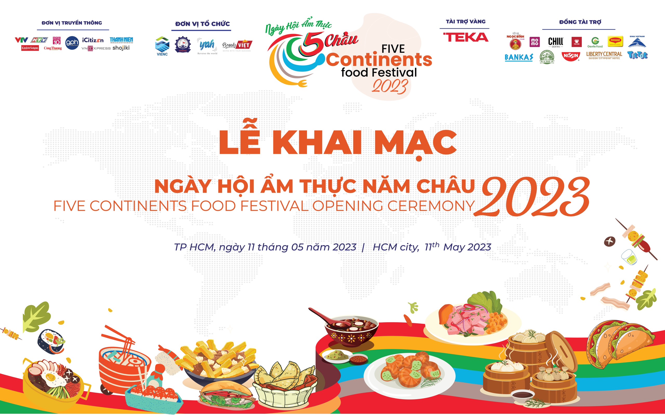 A poster of the Five Continents Food Festival taking place from May 11-14 at Phu Tho Gymnasium in District 11, Ho Chi Minh City