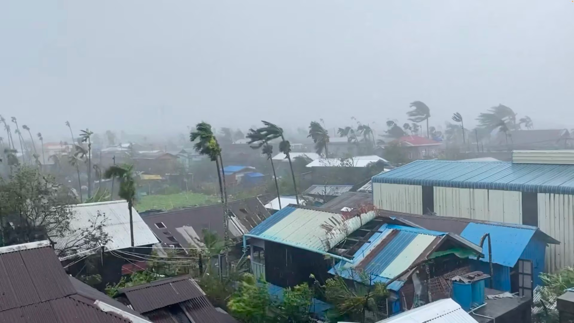 Strong winds and heavy rainfall are seen, as Cyclone Mocha approaches, in Sittwe, Rakhine, Myanmar May 14, 2023 in this screengrab taken from a video. Photo: Obtained by Reuters/Handout via Reuters
