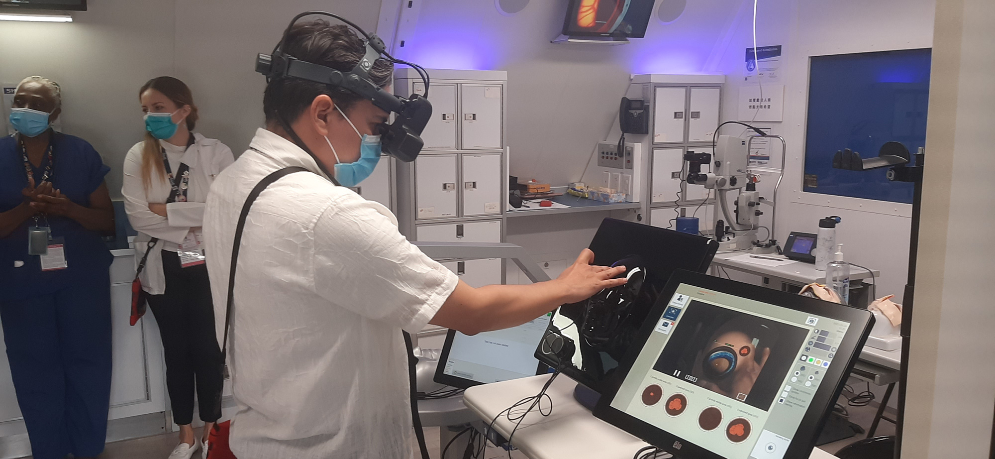 Participants of Orbis eye care training courses can practice in a simulation training center of the Orbis Eye Flying Hospital. Photo: Tuoi Tre