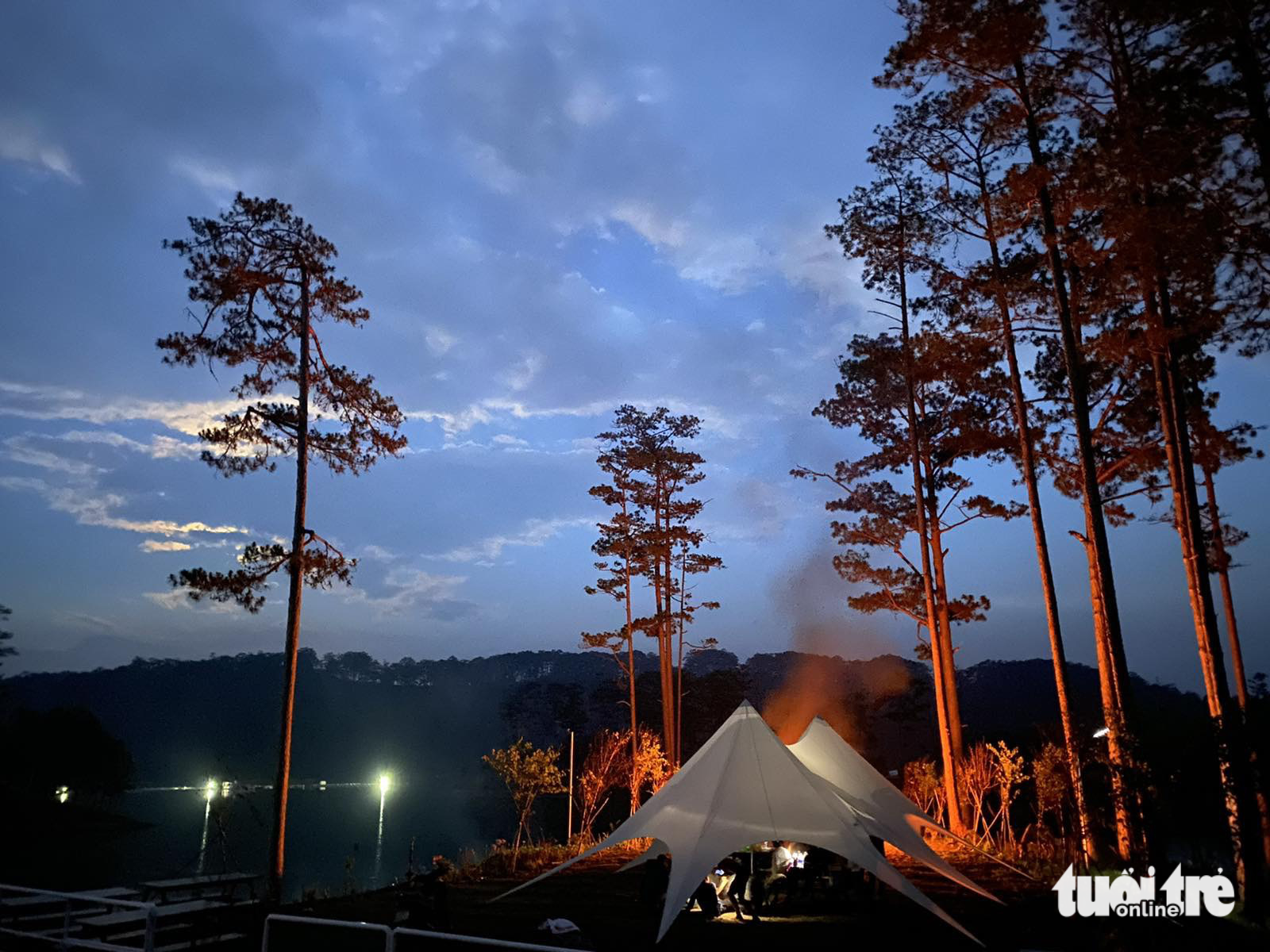 Camping in a forest in Lac Duong District. Photo: The Kiet / Tuoi Tre