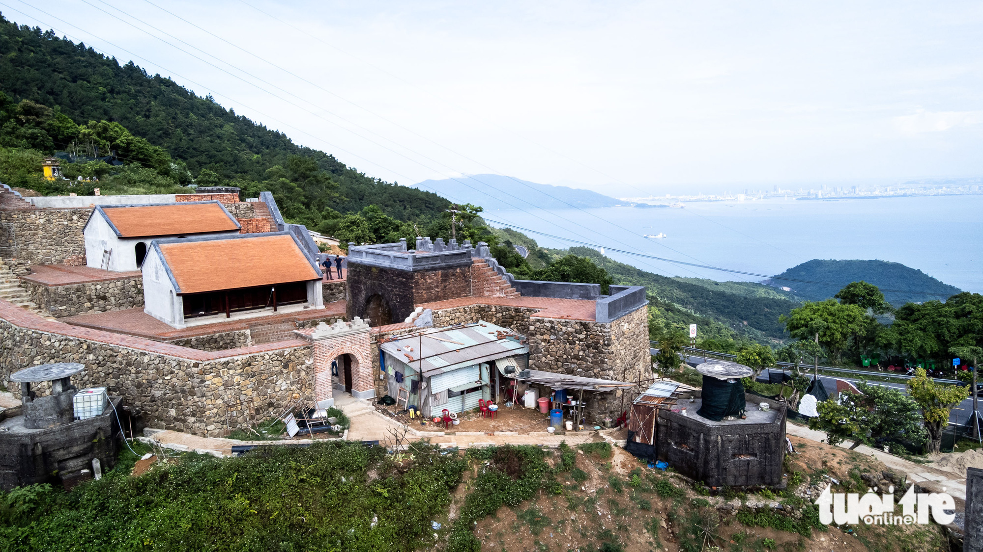 <em>An aerial view of the under-repair Hai Van Gate complex located atop Hai Van Pass, which connects Da Nang City and Thua Thien-Hue Province in central Vietnam. Photo: </em>Tan Luc / Tuoi Tre