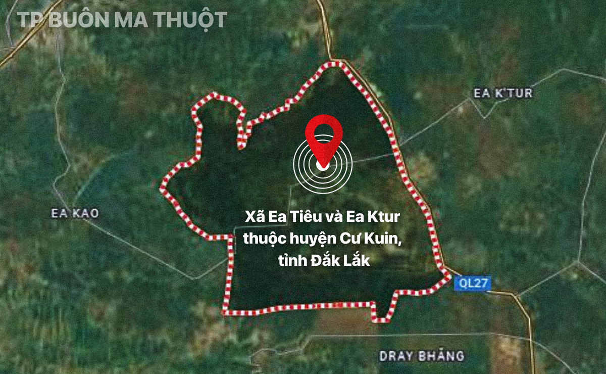 A map detailing the location of the fatal armed group attack in Cu Kuin District, Dak Lak Province, located in Vietnam’s Central Highlands region, June 11, 2023. Photo: Ngoc Thanh / Tuoi Tre
